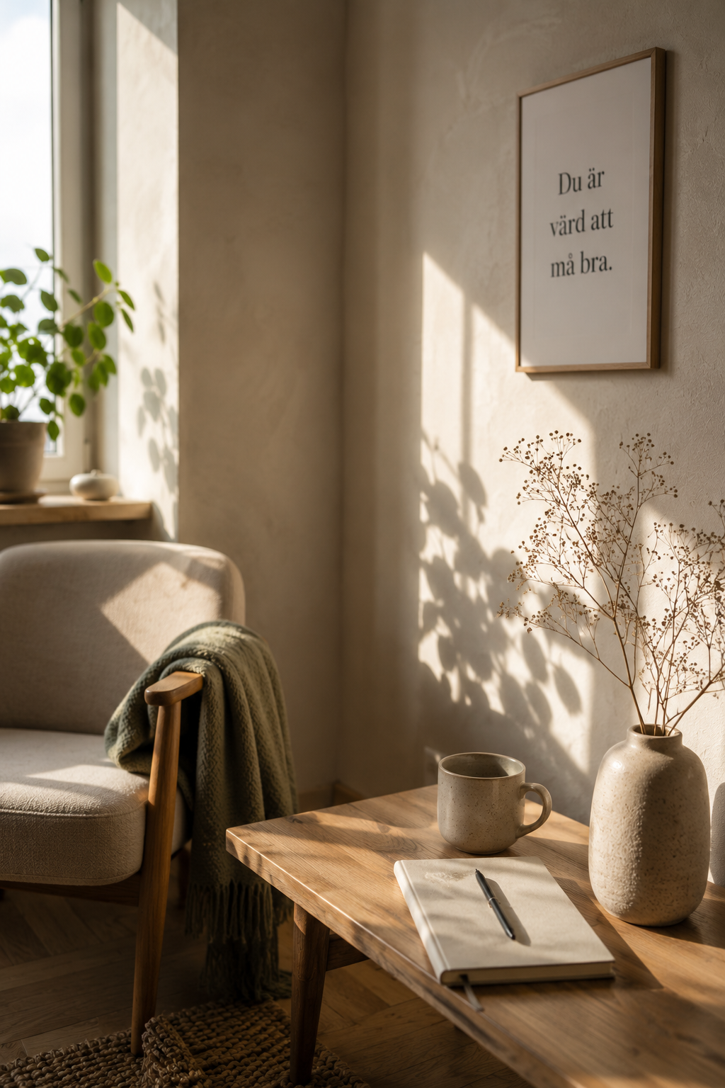 Solna parterapi lugn miljö med citat på svenska